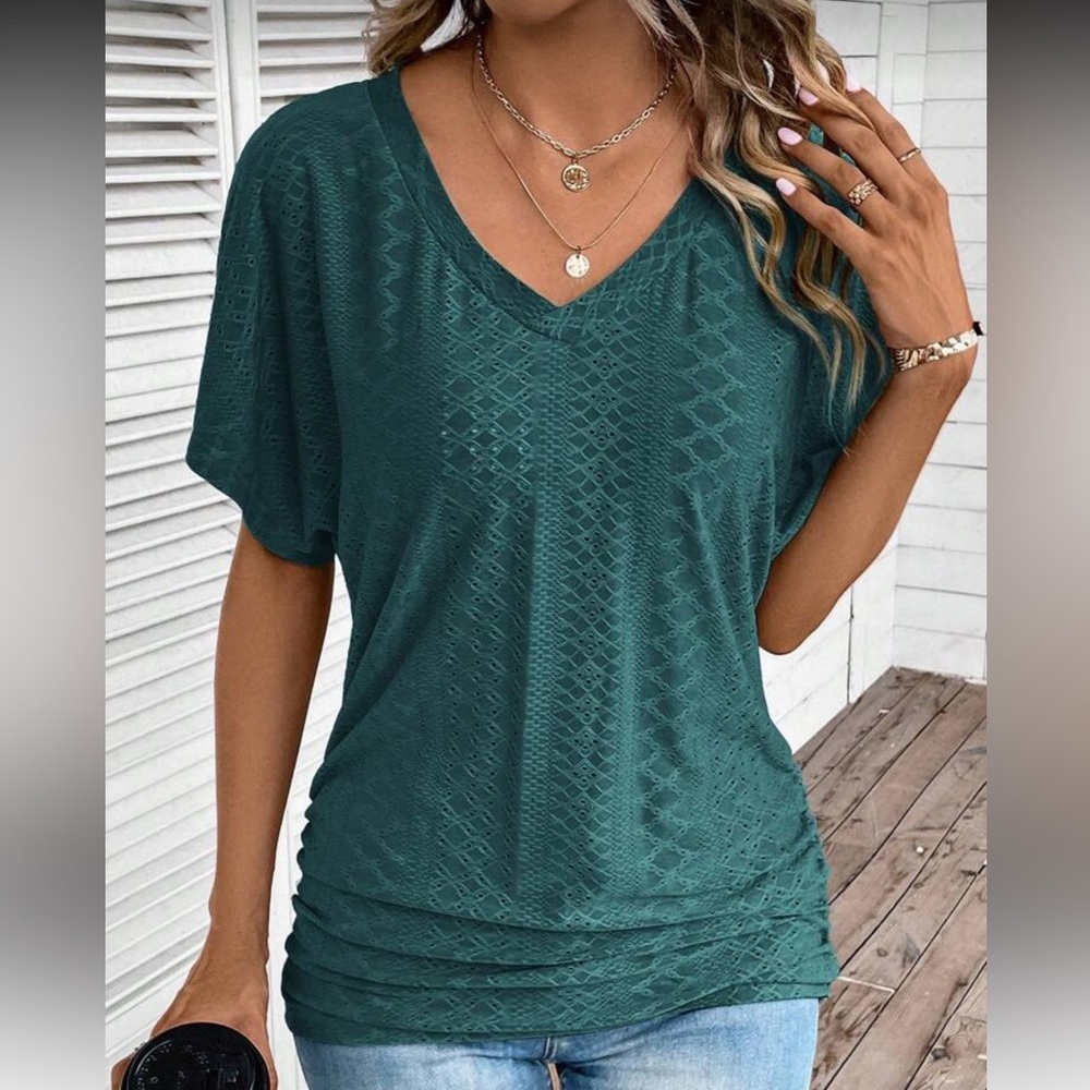 Elegant Green V-Neck Women's Top